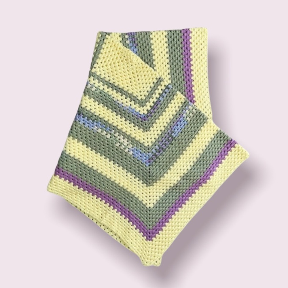 Beautiful Hand Crocheted Blanket Throw in Yellows, Greens and Blues